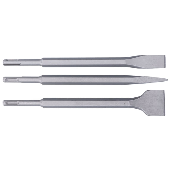 YAHHU 3Pcs Chisel Carbon Steel Scaling Flat Point Rotating Hammer Drill Bits for Tile Concrete Brick Work, SDS Plus Round Handle Heavy Duty Demolition Power Tool Accessories Set with Storage Bag
