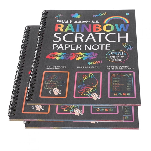 YAHHU 3Pcs Scratch Paper Note Multicolor Rainbow Art Paper Card, Children Students Drawing Books