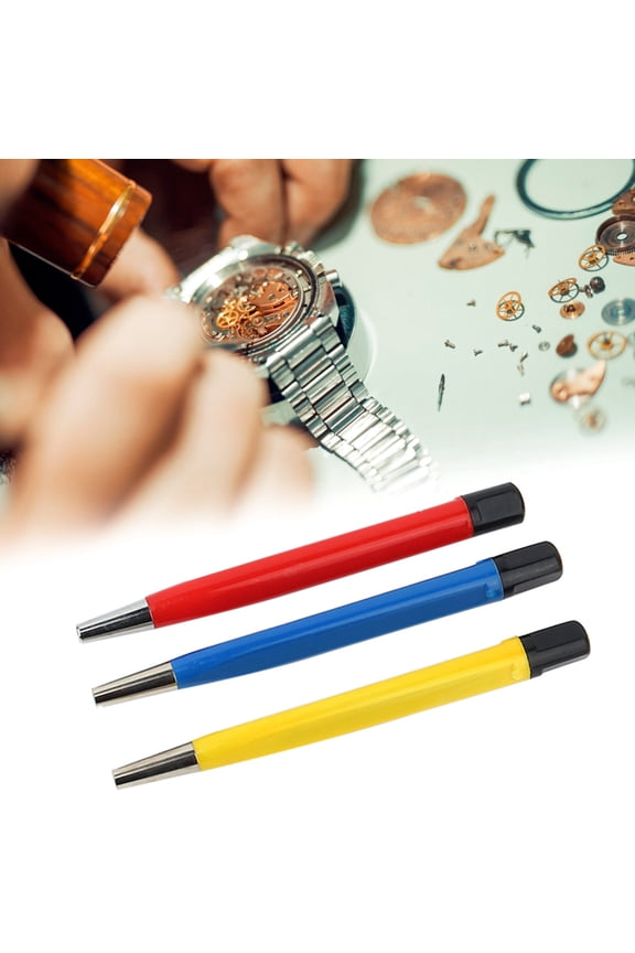 3pcs Fiberglass Scratch Brush Pen Set Watch Repair Rust Remove Clean Tool Kit with Plastic Handle for Clock Jewelry Applications, Red Yellow Black (4.3 inches / 11 cm)