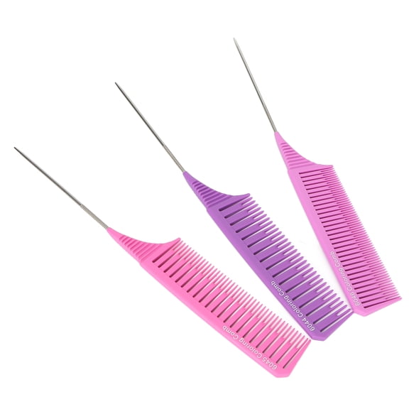 YAHHU 3pcs Parting Comb Professional Reliable Glossy Round Convenient Practical Compact Durable Hair Tools for Barber Shops, Metal Rat Tail Combs Set 1, Black (10 inches / 25.4 cm)