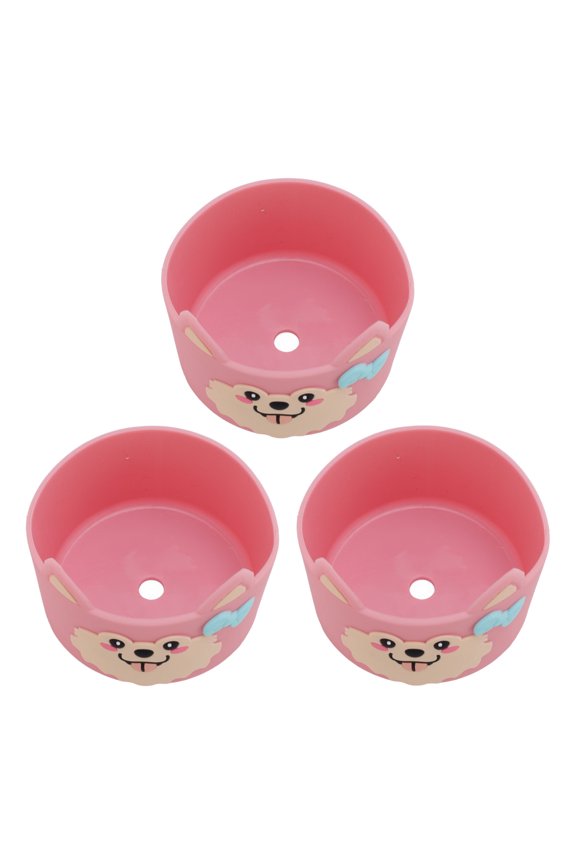 3pcs Silicone Water Bottle Boot Anti Slip Protective Sleeve Cartoon Dog Cup Bottom Sleeve for Bottles Cups Scratch Resistant Cover Edition Pink
