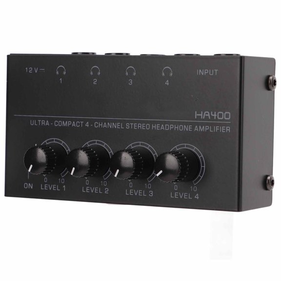 YAHHU 4 Channels Stereo Headphone Amplifier Audio Amp Earphone Splitter with 1/4 inch TS Connector Black