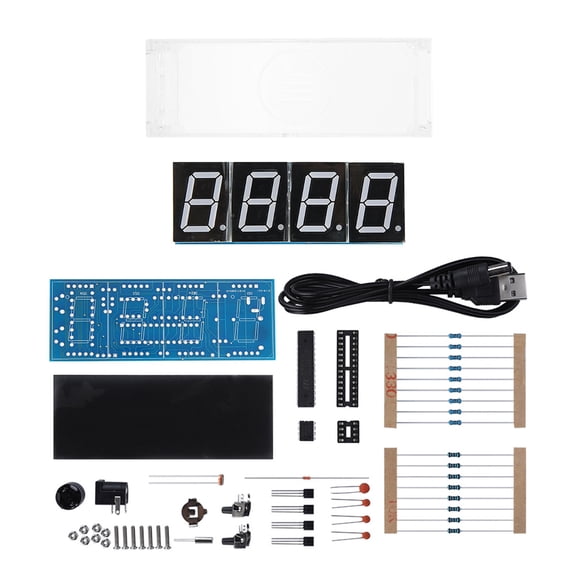 YAHHU 4-Digit DIY Digital LED Clock Kit Electronic Parts Easy Install Auto Display Time Temperature Light Control Transparent Case Great for Enthusiasts - White