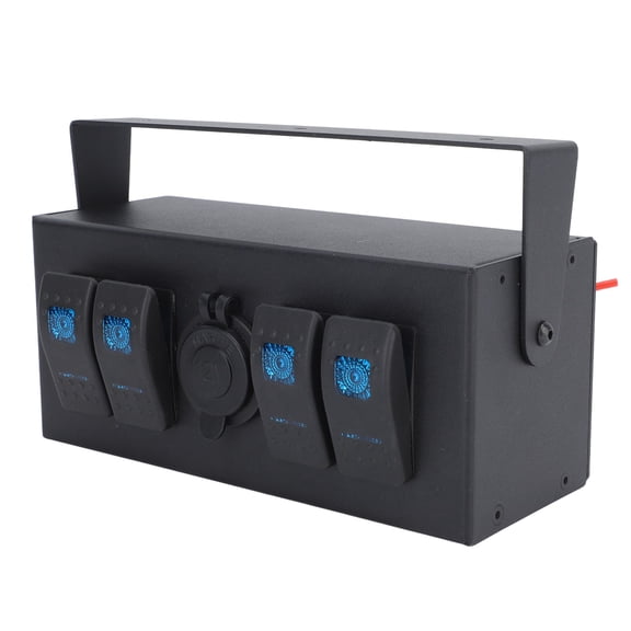 YAHHU 4 Gang Rocker Switch Box DC 12-24V ON Off Toggle Panel Box with Cigarette Lighter Port Blue Back Light for Boats Yachts RV Buses