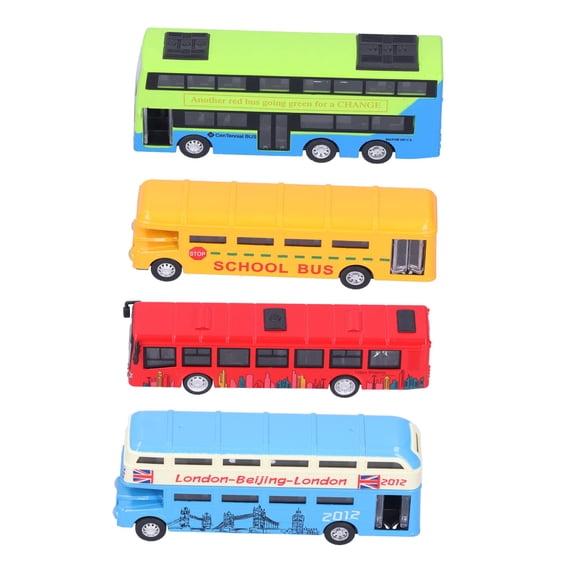 YAHHU 4-Pack Diecast Bus Toy Set C, Early Educational Friction Powered Pull Back Vehicle Model for Boys & Girls, Detailed Transit Car Toys, 11.4 inches / 29.0 cm, Ideal Gift for Kids