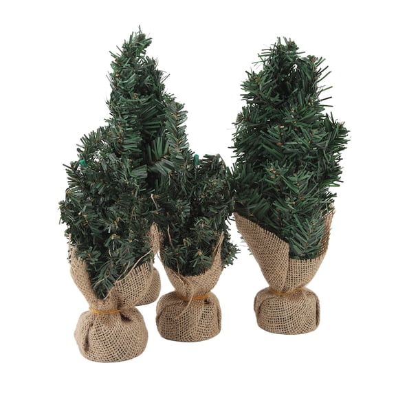 YAHHU 4-Piece Artificial Mini Christmas Tree Set, 8 inch & 12 inch (20cm / 30cm) Small Tabletop Holiday Trees with Burlap Base for Home Desktop Decor
