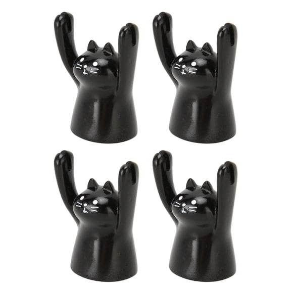 YAHHU 4-Piece Cute Black Cat Resin Table Place Card Holder Stands Cartoon Animal Photo Clip Note Folders for Wedding Party Office Desk Decor, Durable Name Card Clips (4.72 in / 12 cm)