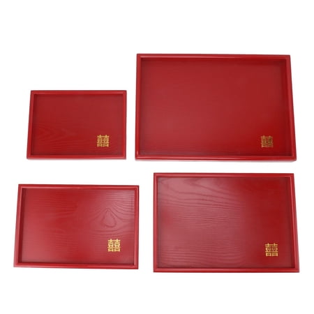 YAHHU 4-Piece Red Chinese Wedding Tray Set – Wooden Tea, Fruit & Snack Plates with Spill-Resistant Edges