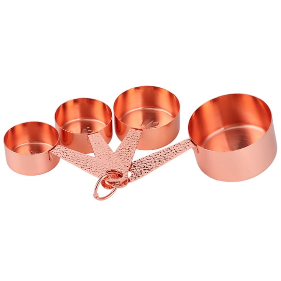 YAHHU 4-Piece Rose Gold Stainless Steel Measuring Cups and Coffee Spoon Set with Scale for Baking and Cooking Kitchen Tools Kit (Includes 1 Cup, 1/2 Cup, 1/3 Cup, 1/4 Cup)
