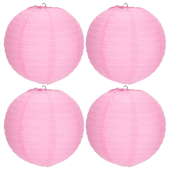 YAHHU 4 Sets Paper Lantern Round Pink Hand Made Hanging Decoration with Metal Support Frame for Festive Background Wedding Birthday Events DIY Crafts 7.5 Inches / 19 cm Diameter Party Supply Decor