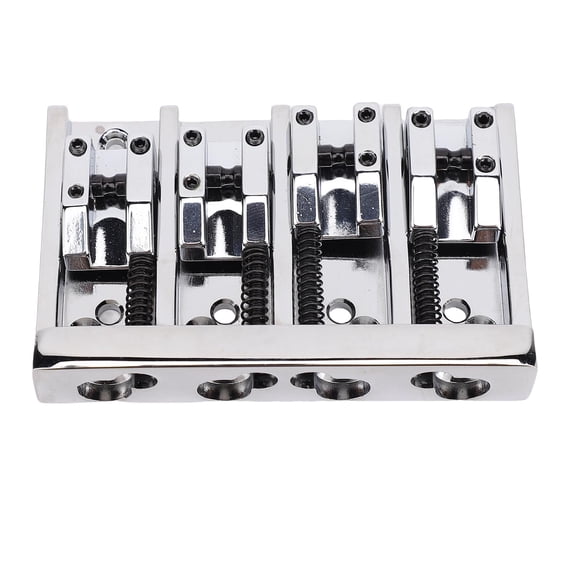YAHHU 4 String Bass Bridge Zinc Alloy Iron Full Adjustable Assembly Set for Jazz Electric Bass Guitars, Includes Hex Wrench & Screws, Heavy Duty Silver Finish (11 cm / 4.33 in)
