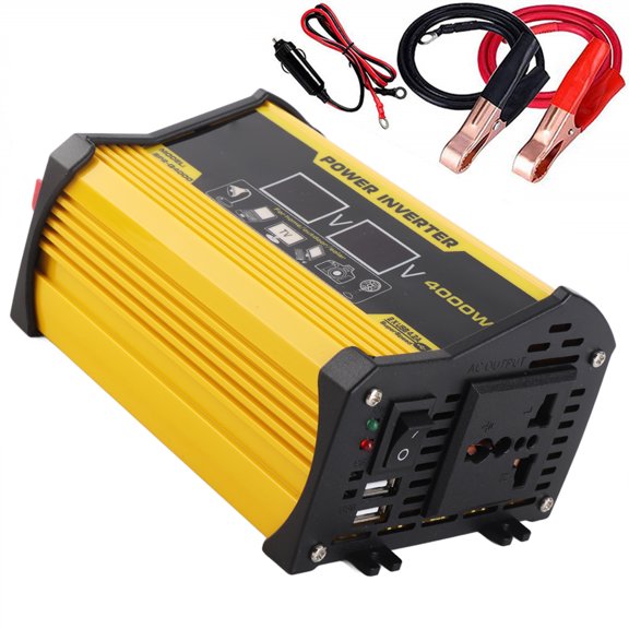 YAHHU 4000W Peak Power Car Inverter DC 12V to AC 220V Transformer with Dual USB Ports and LED Display Modified Sine Wave Portable Auto Inverter Yellow for Road Trips and Emergency Use