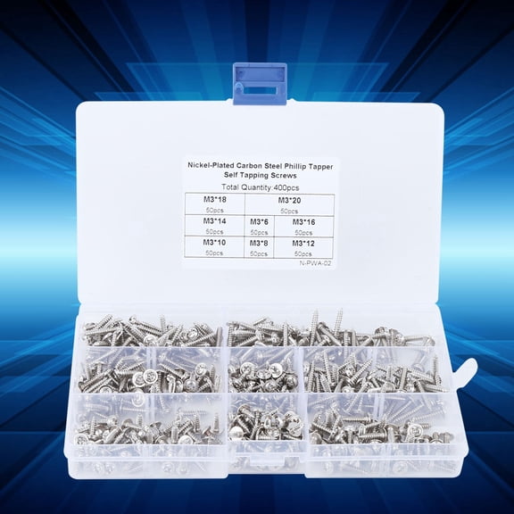 YAHHU 400pcs M3 Nickel-Plated Carbon Steel Self Tapping Screws Precise Assortment Set (6.69 inches / 17 cm)