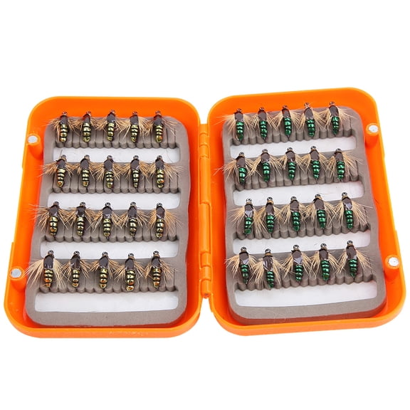 YAHHU 40pcs Lifelike Fly Fishing Flies Premium Trout Lure Hooks Kit for Freshwater Anglers Outdoor Sports Professional Gear Bionic Artificial Bait Assortment Set with Storage Box Gold and Green