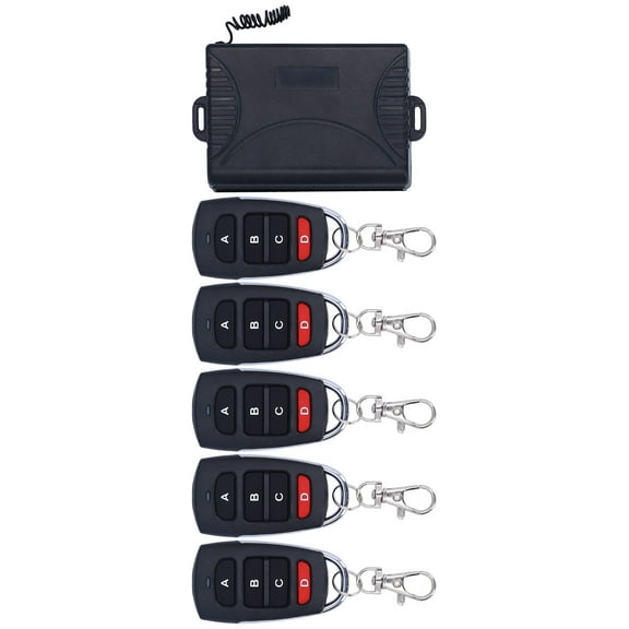 YAHHU 433MHz 4-Channel Garage Door Remote Control Entry Opener Wireless Relay Transmitter Receiver Kit with 5 Remotes, 328ft Range, Universal Remote Switch for Home Security and Automation
