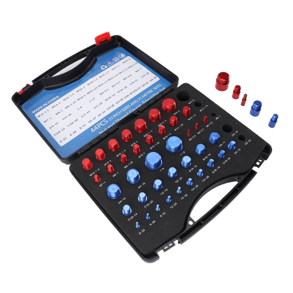 YAHHU 44PCS Nut and Bolt Thread Checker Aluminum Inch and Metric Precise Identifier Gauges Red Blue with Storage Box for Measuring (11.81 inches / 30 cm)