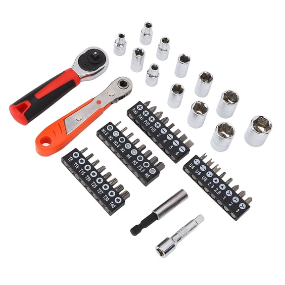 YAHHU 48 in 1 Ratcheting Screwdriver Set 1/4-in Socket Wrench Household Repair Tool Kit with CRV Steel Hex Bits, Extension Bar and Storage Box for DIY Maintenance (6.3 inches / 16 cm Length)