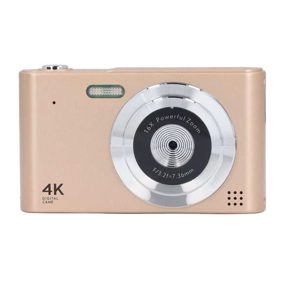 YAHHU 4K HD Digital Camera 16X Zoom 48MP Portable CCD Video Camera with 2.4 Inch Screen LED Flash AF Auto Focus Retro Photography Camcorder for Vlogging Kids Teens Beginners Gold