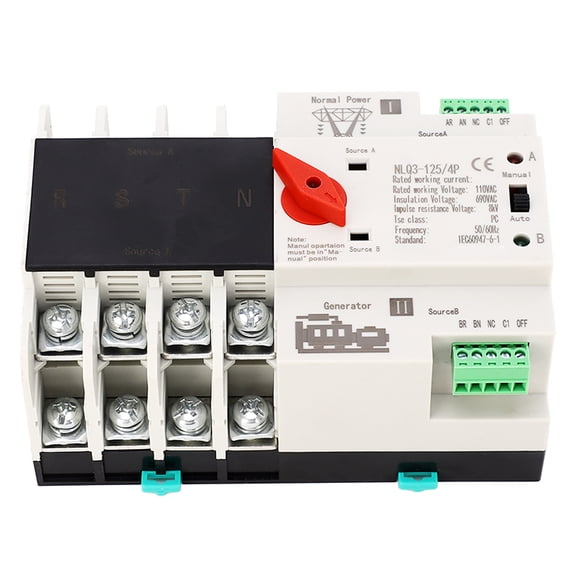 YAHHU 4P Dual Power Transfer Switch AC110V 63A Automatic Manual Changeover Controller for Home Backup Power, 35mm Rail Mount Millisecond Switching, PC Level Silver Contact Electrical Switch