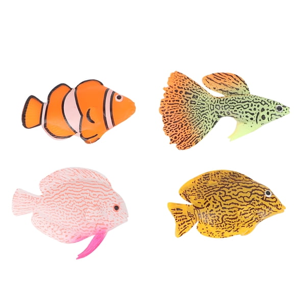 YAHHU 4PCS Aquarium Fish Tank Luminous Silicone Artificial Fake Fish Landscape Ornament Decoration Accessory, Glowing Swimming Ocean Decor for Saltwater & Freshwater Tanks (3.94 inches / 10 cm)