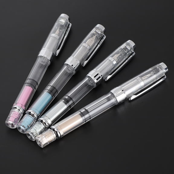 YAHHU 4Pcs 0.5mm Fine Point Transparent Fountain Pens, Assorted Colors (Yellow, Blue, Pink, Green), Smooth Writing Stationery Supplies for Office Home Daily Use (14 cm / 5.51 inches)