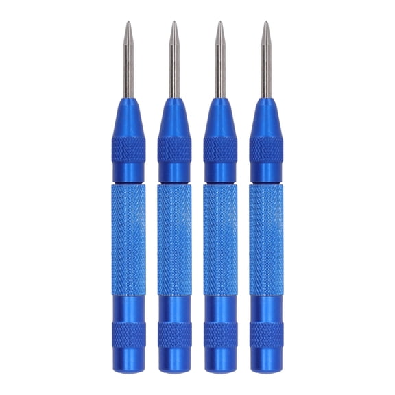 YAHHU 4Pcs Automatic Center Punch Set High Speed Steel 5in / 12.7cm Adjustable Spring Impact Tool Kit for Metal Wood Glass Installation Maintenance Blue Edition Heavy Duty Crafting Use