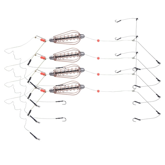 YAHHU 4Pcs Copper Spring Fishing Bait Holder Cage Kit Lure Feeder with Hooks, 8.26 inches / 21 cm Length, 30g (1.05 oz) Each, Carp & Bottom Feeder Terminal Tackle Accessories