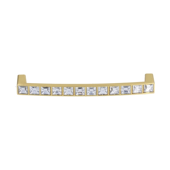 YAHHU 4Pcs Crystal Cabinet Pull Handles Modern Double Hole Pitch 5.0 in / 128 mm Drawer Knobs with Golden Finish Zinc Alloy Furniture Hardware for Wardrobe Dresser Kitchen Cabinets Complete Set