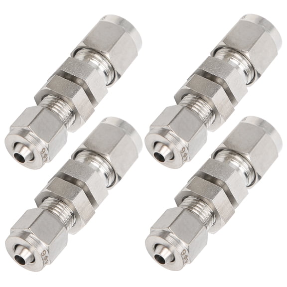 YAHHU 4Pcs Ferrule Compression Fitting 2-Touch Straight Bulkhead Connector 304 Stainless Steel 0.2 x 0.2 in / 6 x 4 mm