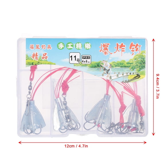 YAHHU 4pcs Anti-Hanging 6 in 1 Carbon Steel Explosion Fishing Hooks with Lead Weight and Storage Box, Size 11#
