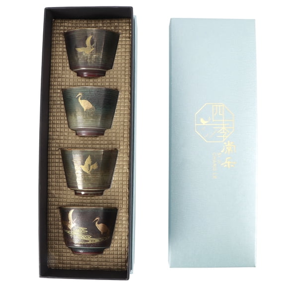YAHHU 4pcs Retro Kiln Baked Tea Cup Set Japanese Style Ceramic Kung Fu Teaware Drinkware Series, 2.8 inches / 7.0 cm, Perfect for Home Tea Tasting and Entertaining Guests, Multicolor #2