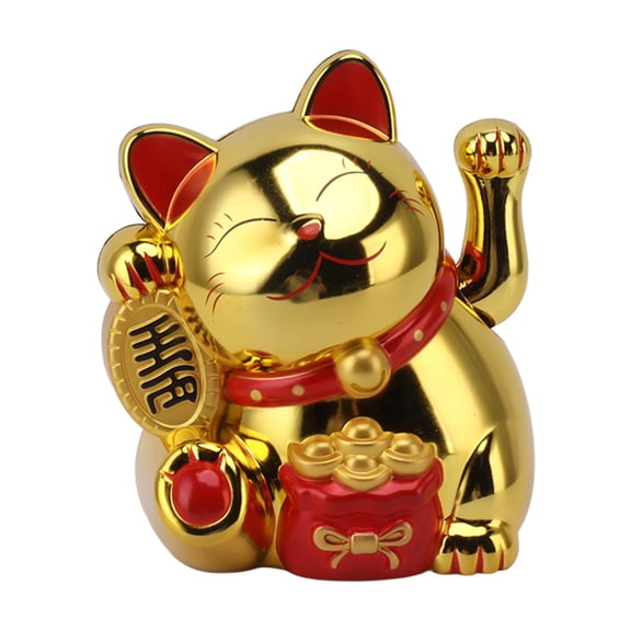 YAHHU 5.5" Electric Waving Arm Fortune Cat – Gold Plastic Decorative Ornament for Desk, Home & Car, Feng Shui Lucky Cat, No Battery
