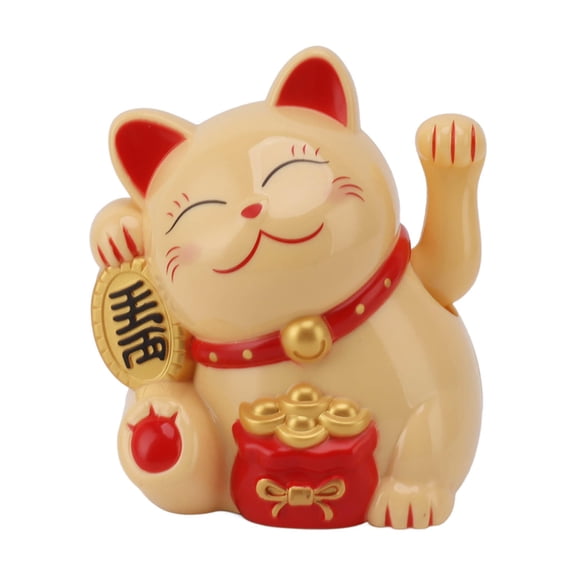 YAHHU 5.5in Electric Waving Arm Fortune Cat – Yellow Plastic Decorative Ornament for Desk, Home & Office, Feng Shui Gift, No Battery