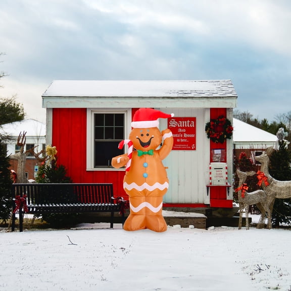 YAHHU 5 Ft / 1.5m LED Waving Gingerbread Man Christmas Holiday Yard Inflatable Home Decoration with Ground Stakes, Tethers and Blower, Outdoor Winter Decor, Multicolor