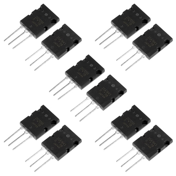 YAHHU 5 Pair Black 2SA1943 2SC5200 High Power Matched Audio Transistor Set, 10 Count Precision Electronic Components for Power Amplifiers, Silicon Material (3.54 inches / 9 cm)