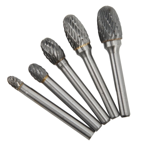 YAHHU 5 Pcs Double Cut Carbide Rotary Burr Set, 6mm / 0.24 inches Shank Diameter for Aviation, Automotive, and Ship Surface Polishing