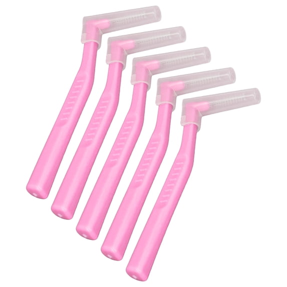 YAHHU 5 Pcs L Shaped Interdental Brushes, Effective Cleaning Plaque Removal Braces Brush for Tooth Care, Pink
