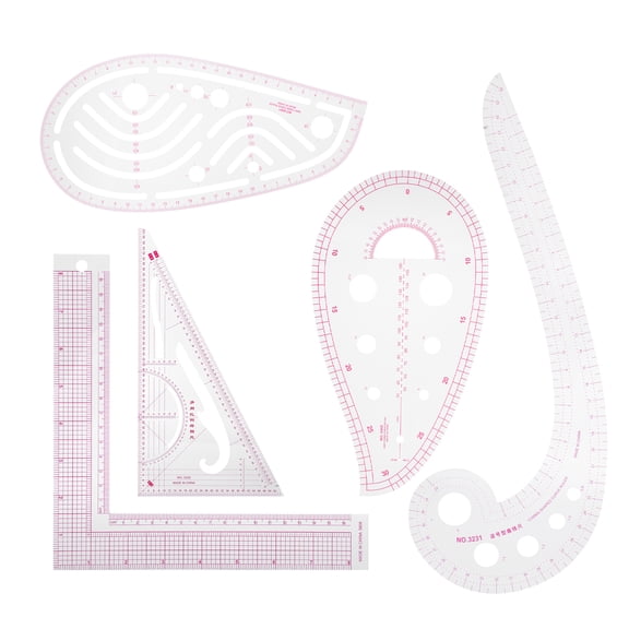 YAHHU 5-Piece Sewing Ruler Set Multi-Function Curve Shaped Drafting Tailor Clothing Pattern Making Tools, Plastic Straight and Soft Rulers, 13.78 inches / 35.0 cm Length