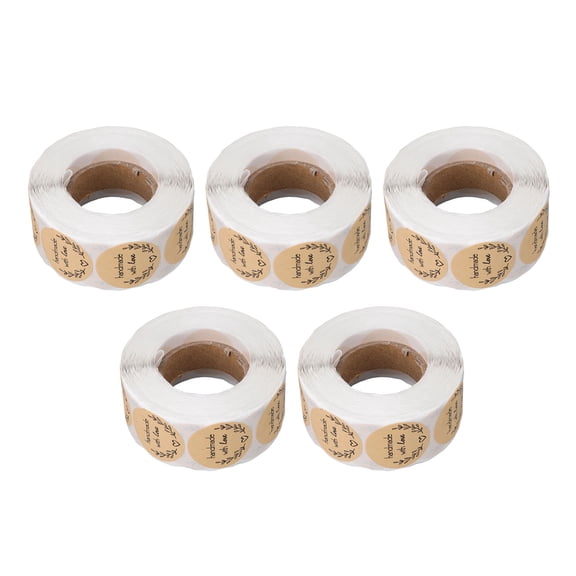 YAHHU 5 Rolls 2500 Pieces Round Stickers 1 Inch Kraft Paper Sticker Labels for Crafting, Present Packaging, Envelope Sealing
