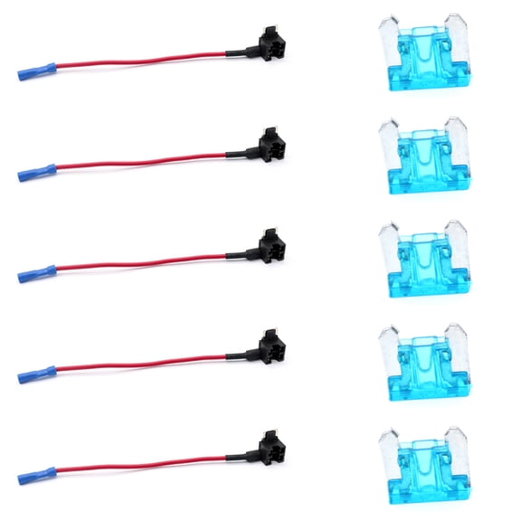 YAHHU 5 Set 12V Car Add A Circuit Low Profile Mini Fuses Tap Adapter Blade Holder with 5Pcs 15A Blue Fuses For Auto Vehicle Repair Universal Fit (5.9 inches / 15 cm)