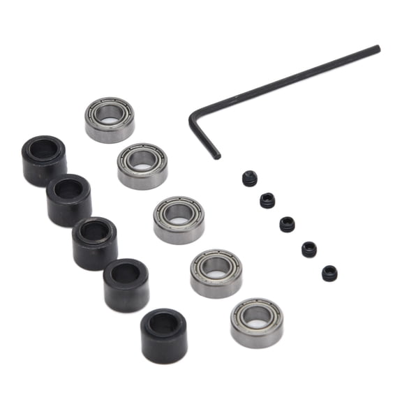 YAHHU 5 Sets Router Bit Bearing Replacement Kit, 1/2-Inch Outer Diameter 1/4-Inch Inner Diameter Steel Bottom Mounted Ball Guide Tool Accessories with Screws Collars and Wrench for Woodworking