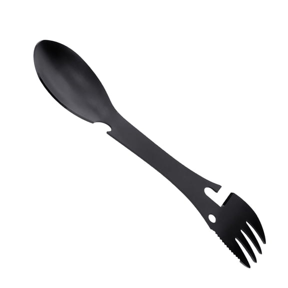 YAHHU 5-in-1 Portable Stainless Steel Multifunction Spoon Fork Camping Mess Kit with Bottle Can Opener and Sawtooth Cutter for Outdoor Survival Hiking Picnic