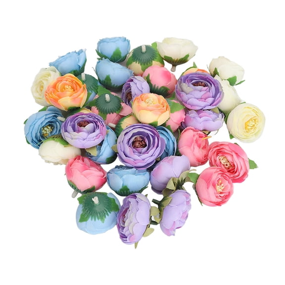 YAHHU 50Pcs Camellia Flower Decor DIY Corsage Headdress Artificial Rose Heads with Buds & Leaves Handmade, LongLasting, MultiFunctional for Hats, Gift Boxes & More