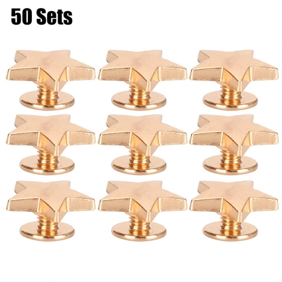 YAHHU 50 Sets Star Shape Rivet 12MM / 0.5in Flat Screw Clothes Accessory Anti-Corrosion Zinc Alloy Gold