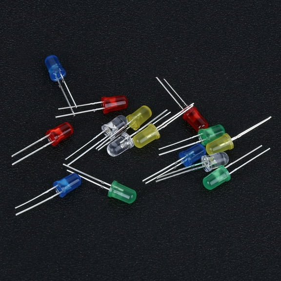YAHHU 500Pcs 5mm LED Light Diode Set, Anti-Corrosion Plastic Optoelectronic Lamps Assortment Kit (Blue, Green, Yellow, White, Red) - 6.69 inches / 17 cm Length