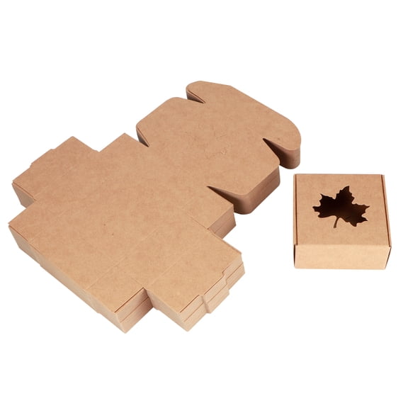 YAHHU 50Pcs Maple Leaf Pattern Kraft Paper Packing Box Small Gift Craft Wrapping Boxes for Wedding Party Favors Soap Candy Packaging (2.56 inches / 65 mm)