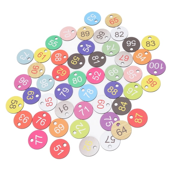 YAHHU 50Pcs Round Plastic Number Tags Labels For Beekeeping Livestock Farming Equipment Identification Tool Numbered 51-100 Durable Weatherproof ABS Material Markers 1.4 Inches / 3.5 cm Diameter