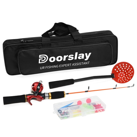 YAHHU 50cm Detachable Ice Fishing Rod & Reel Combo with PreSpooled Line, Ice Skimmer Scoop, Transparent Tackle Box & Carry Bag