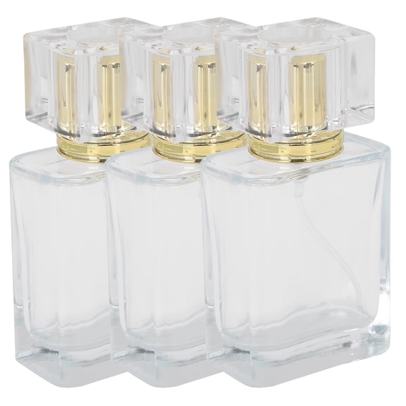 YAHHU 50ml Refillable Perfume Bottle Glass Spray Transparent Liquid Empty Atomizer Container, 3-Piece Set, Portable Travel Size Thick Bottom, Gold (1.7 oz / 50ml)