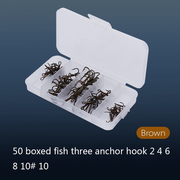 YAHHU 50pcs Fishing Hook Sharpened Treble Hook 5 Sizes 2/4/6/8/10 Fishhook Tackle Brown